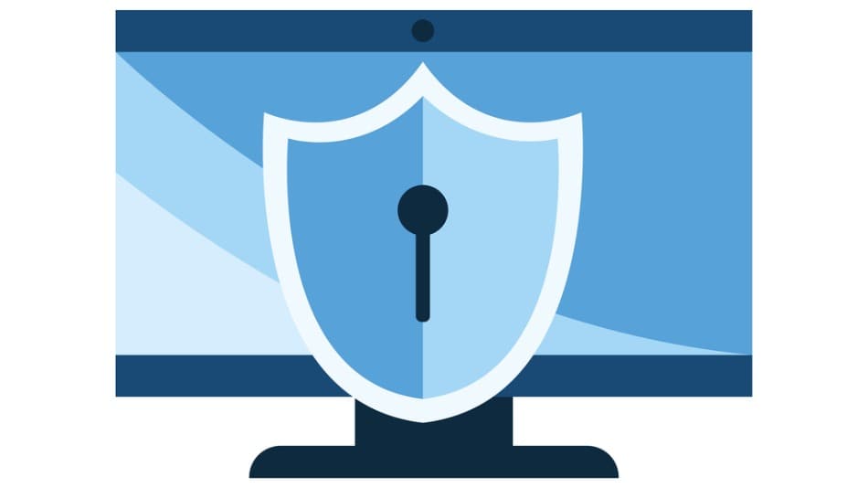 Ilustración de seguridad de dato. Un monitor de ordenador y un candado sobre el monitor