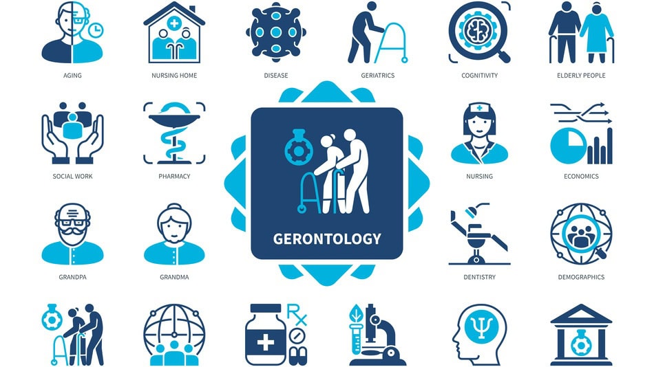Iconos concepto de gerontolog&iacute;a